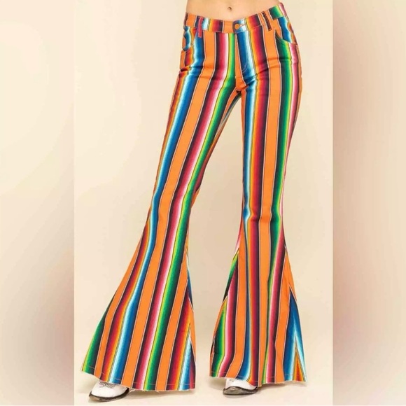 Ranch Dress’n Denim - New Ranch Dressn Fallon Taylor Orange Serape Super Flares Flare Denim Jeans 00